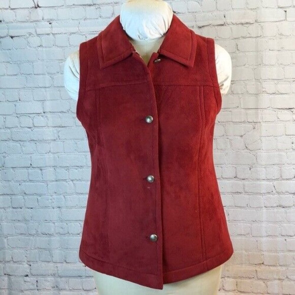 County Clothing Co Vest Faux Suede Fleece Lined Red Button up Small